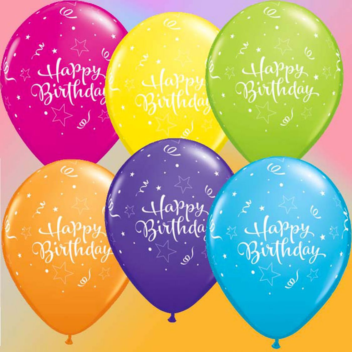 Ballon Happy Birthday étoile qualatex assortis tropical