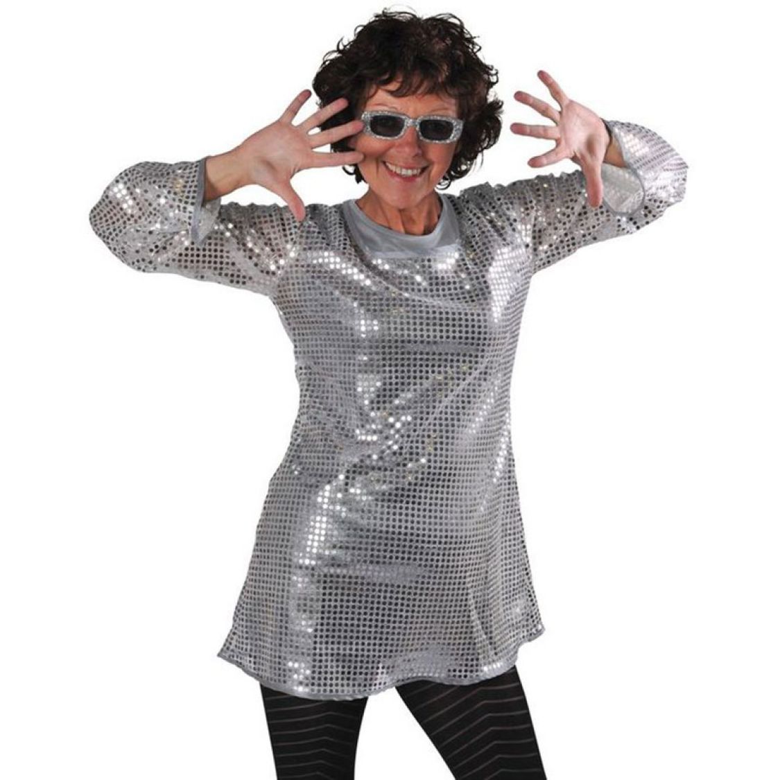 Déguisement Disco femme, tunique sequin argent