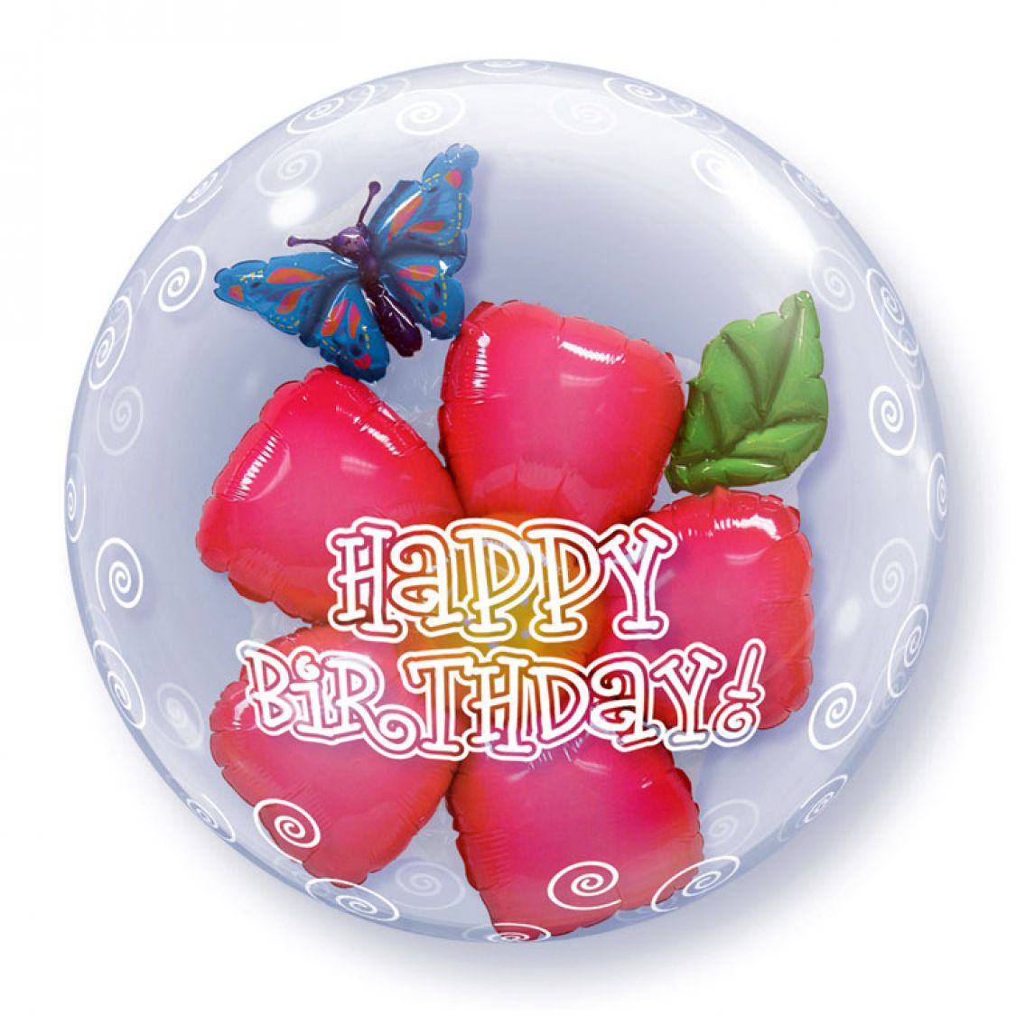 Ballon Double Bubble Happy Birthday fleurs