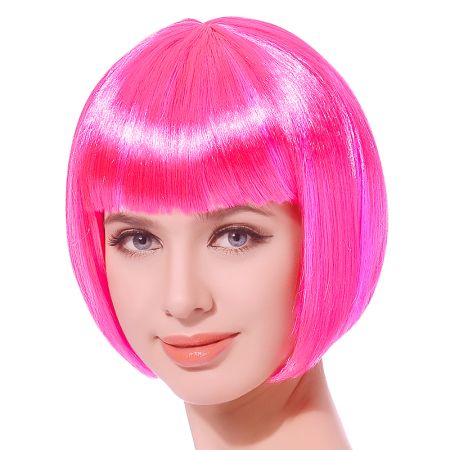 Perruque Carr&eacute; Court Rose Fluo