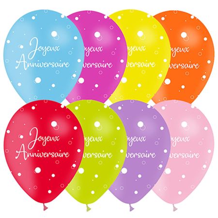 Ballon 12'' Joyeux Anniversaire Assortis par 8