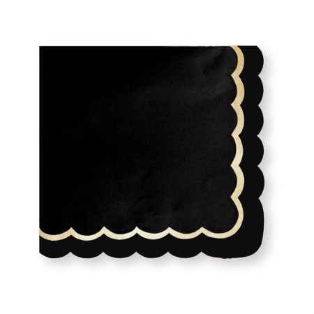 Serviette de table papier festonn&eacute;e Noir et Or