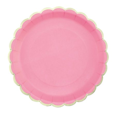 Assiette en Carton Ronde Festonn&eacute;e Rose