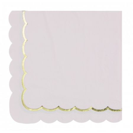 Serviette de table papier festonn&eacute;e Rose Pale et Or