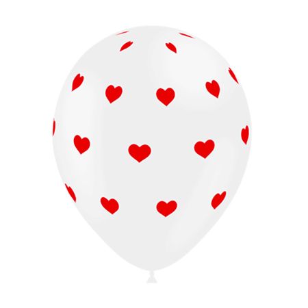 Ballon blanc coeurs rouges (8pcs)