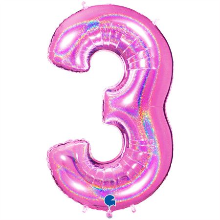 Ballon chiffre 3 Fushia Holographique