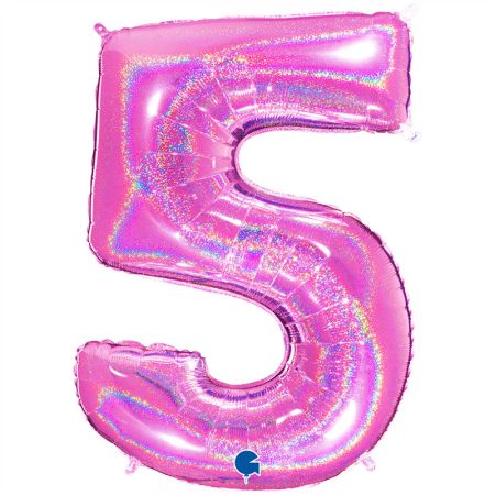 Ballon chiffre 5 Fushia Holographique