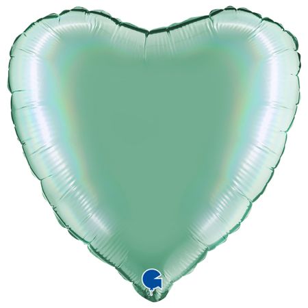 Ballon Mylar Coeur Turquoise Platine Holographic