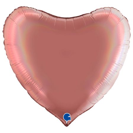 Ballon Mylar Coeur Rose Platine Holographic
