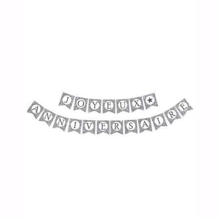Banni&egrave;re Fanion Happy Birthday Argent