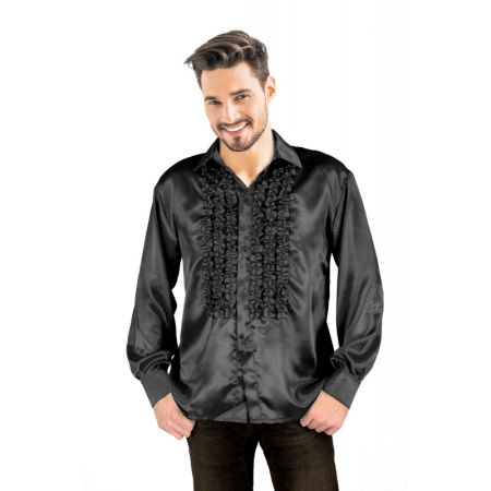 Chemise Disco Homme &agrave; Frou Frou Noire