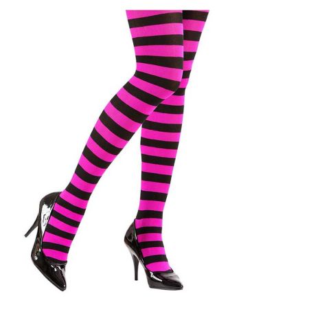 Collant ray&eacute; opaque noir et rose fluo