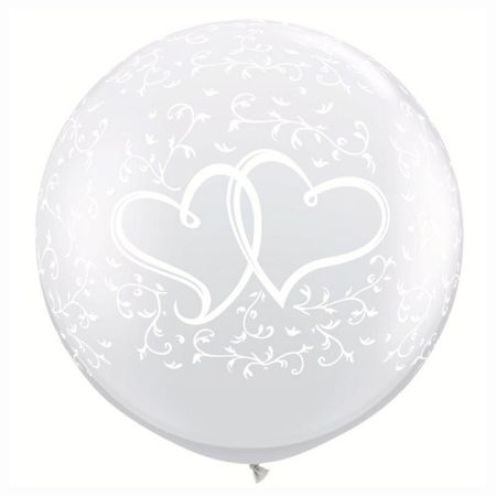 Ballon géant double coeur blanc perlé  Qualatex