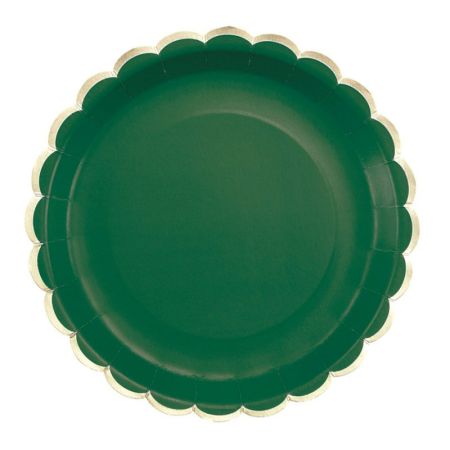 Assiette en Carton Ronde Festonn&eacute;e Vert Fonc&eacute;