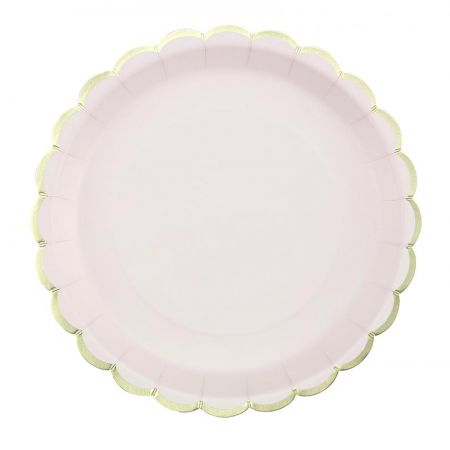 Assiette en Carton Ronde Festonn&eacute;e Rose Pastel