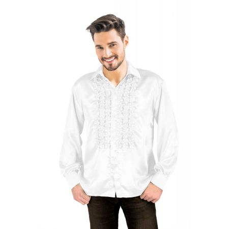 Chemise Disco Homme &agrave; Frou Frou Blanche