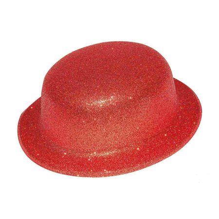 Chapeau melon  plastique paillettes rouge
