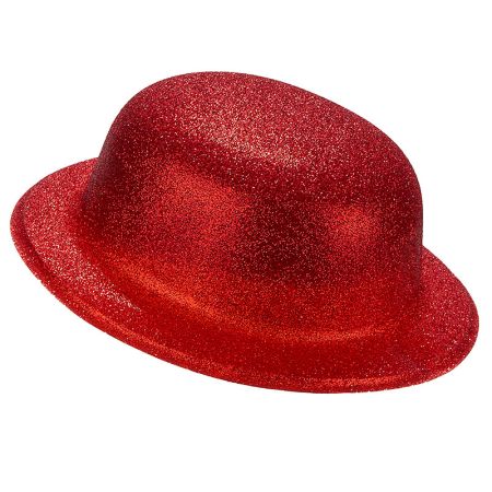 Chapeau melon  plastique paillettes rouge