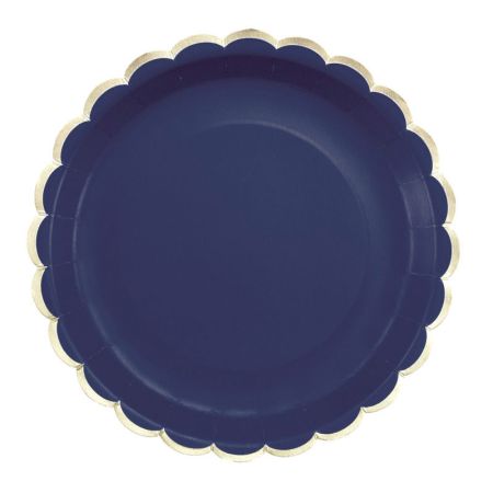 Assiette en Carton Ronde Festonn&eacute;e Bleu Marine