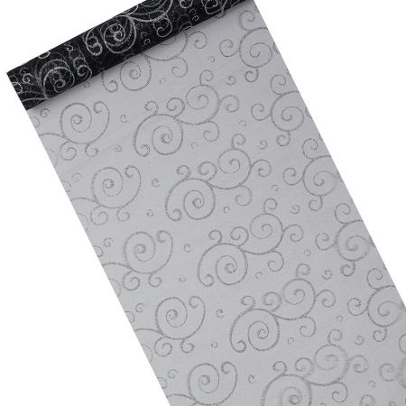 Chemin de table Organza Noir Arabesque