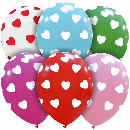 Ballon Latex assortis imprim&eacute;s coeurs tout autour