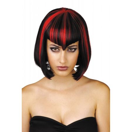 Perruque Carr&eacute; Noire et Rouge femme
