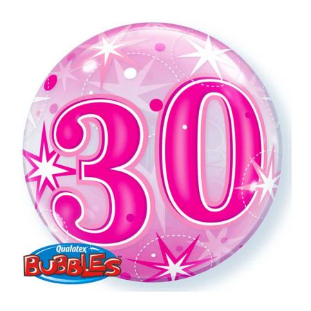 Ballon Bubble chiffre 30 Star Rose