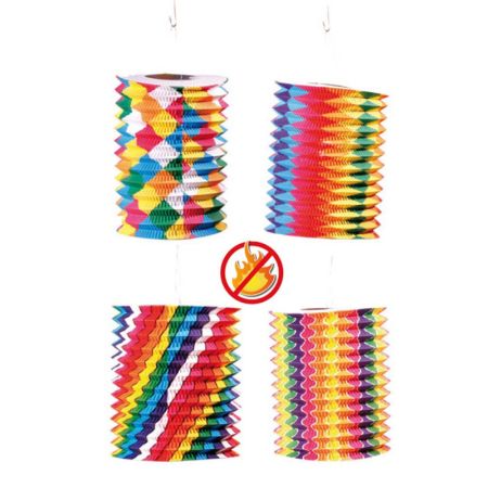 Lampion cylindrique 16cm Bariol&eacute;s ignifug&eacute;s (par 12)