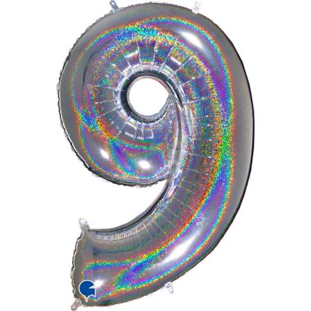Ballon chiffre 9 Argent Holographique