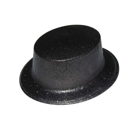 Chapeau plastique Haut De Forme bords arrondis Paillettes noir