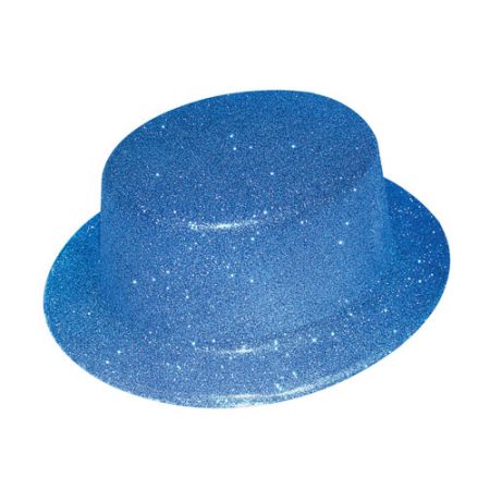 Chapeau plastique Haut De Forme bords arrondis Paillettes bleu