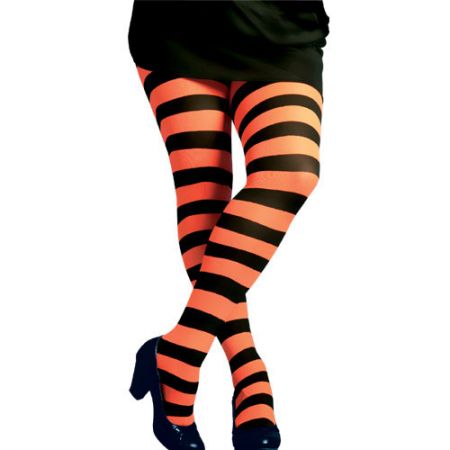 Collant ray&eacute; opaque noir et orange fluo