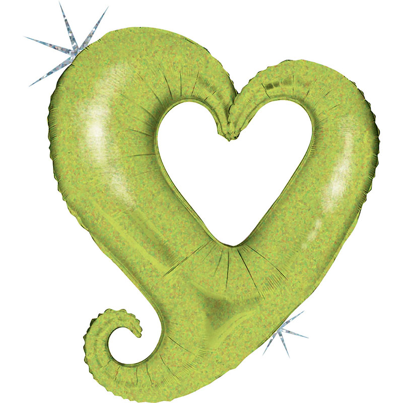 Ballon Mylar Coeur Chaine Holo Vert Citron