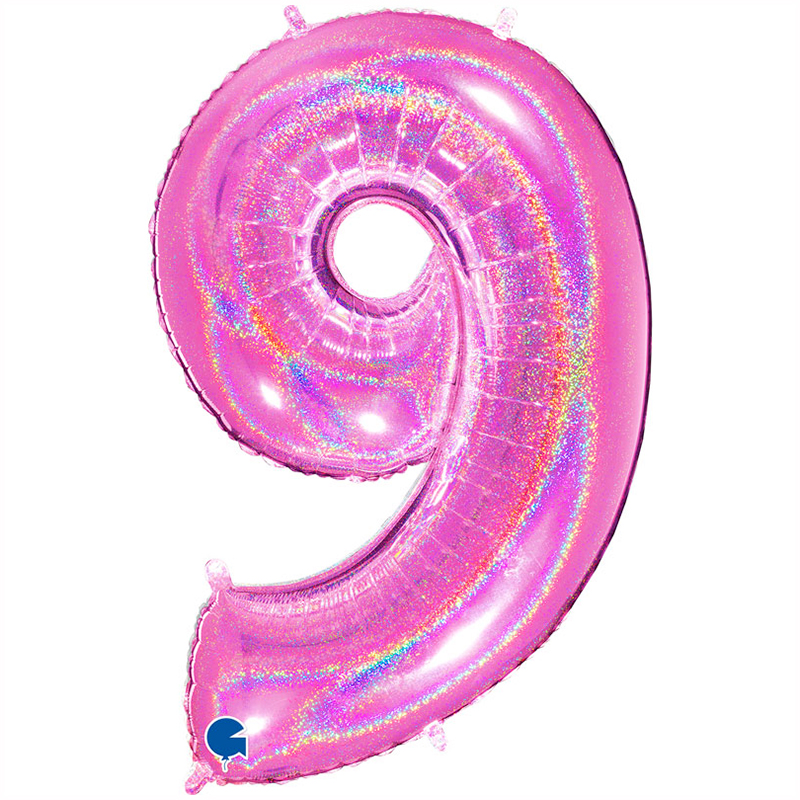 Ballon chiffre 9 Fushia Holographique