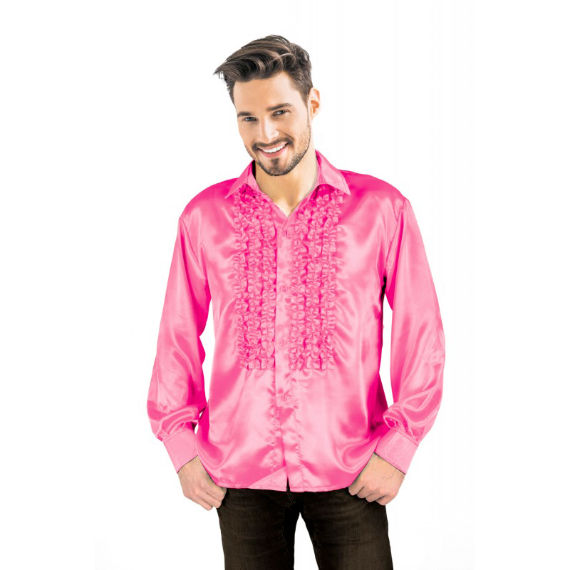 Chemise Disco Homme à Frou Frou Rose