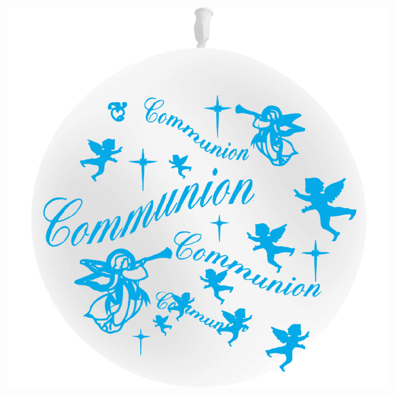 Ballon Communion Géant Blanc imp Bleu