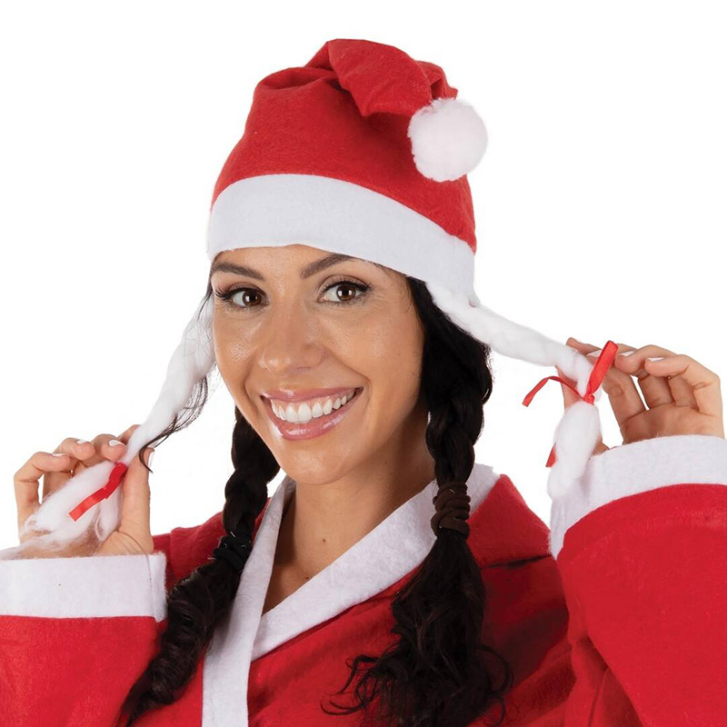 Bonnet de Noël avec nattes adulte