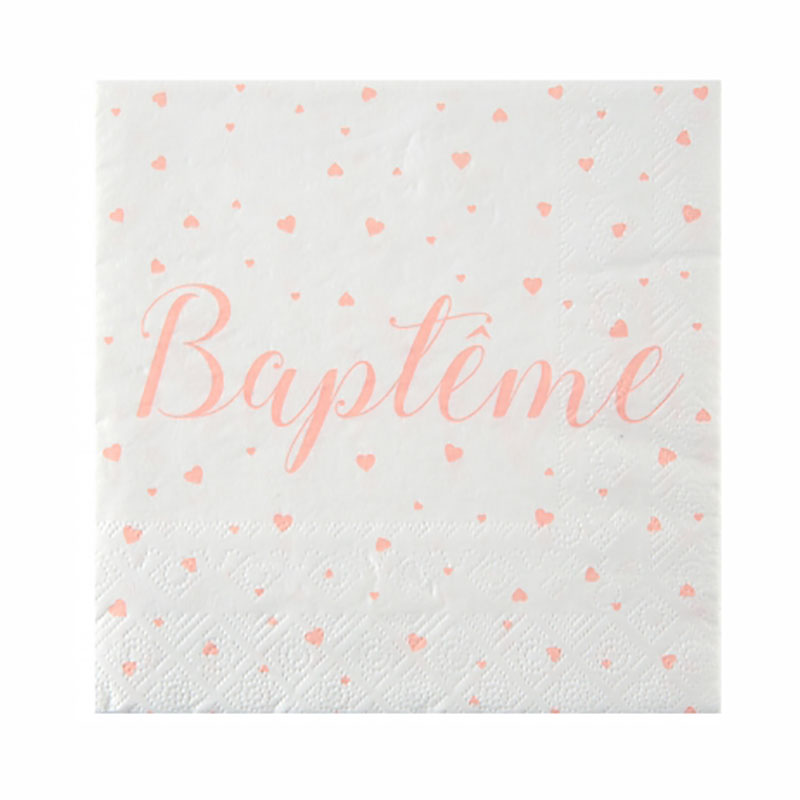 Serviettes papier Baptême Corail