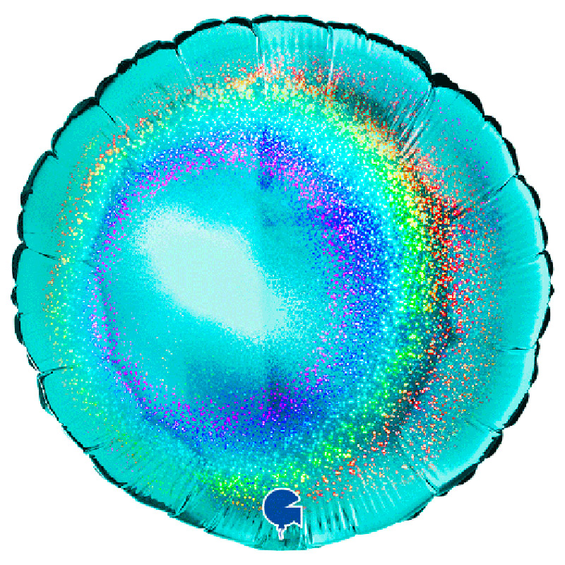 Ballon Mylar Rond Bleu Tiffany Holographic