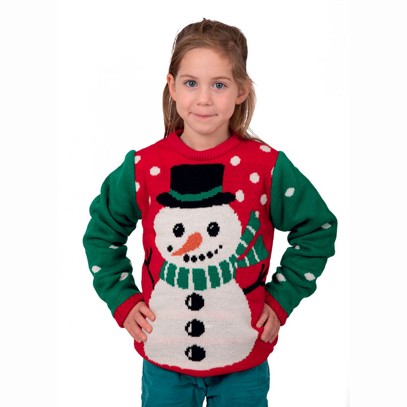 Pull de Noël bonhomme de neige enfant mixte