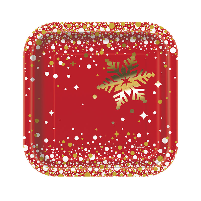 Assiette Noël rouge et or par 8
