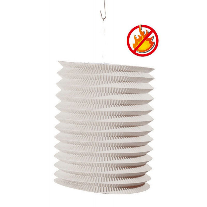 Lampion cylindrique 16cm blanc ignifugé avec porte bougie