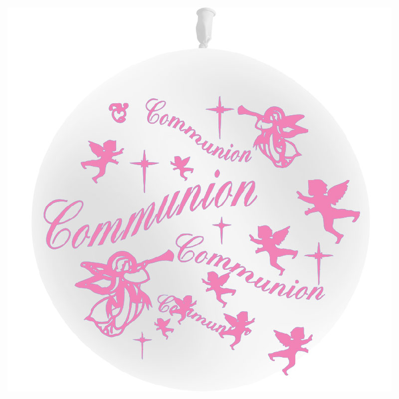 Ballon Communion Géant Blanc imp Rose