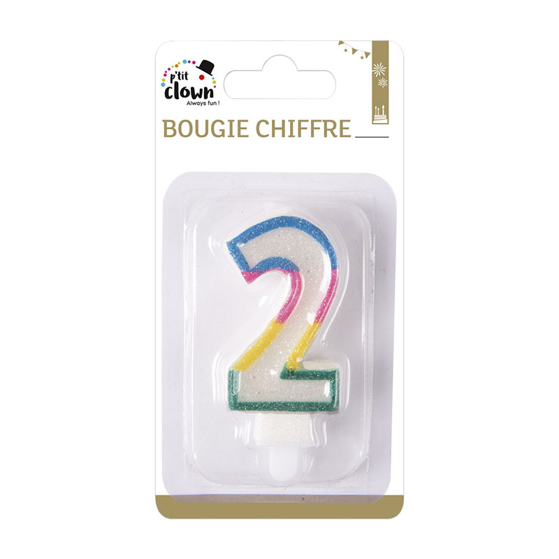 Bougie Anniversaire Chiffre Arc en ciel Paillettes