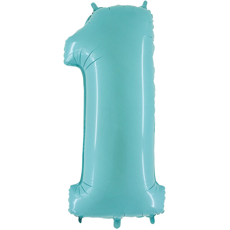 Ballon chiffre 1 Bleu Pastel