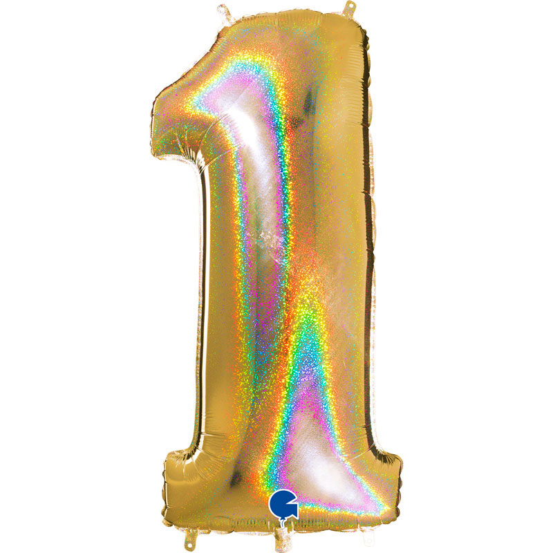 Ballon chiffre 1 Or Holographique