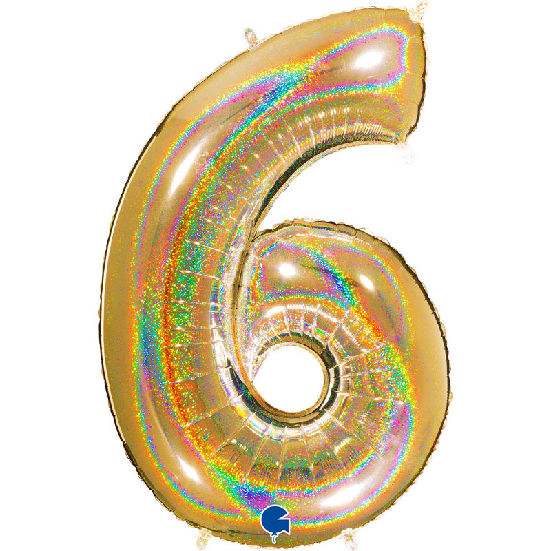 Ballon chiffre 6 Or Holographique