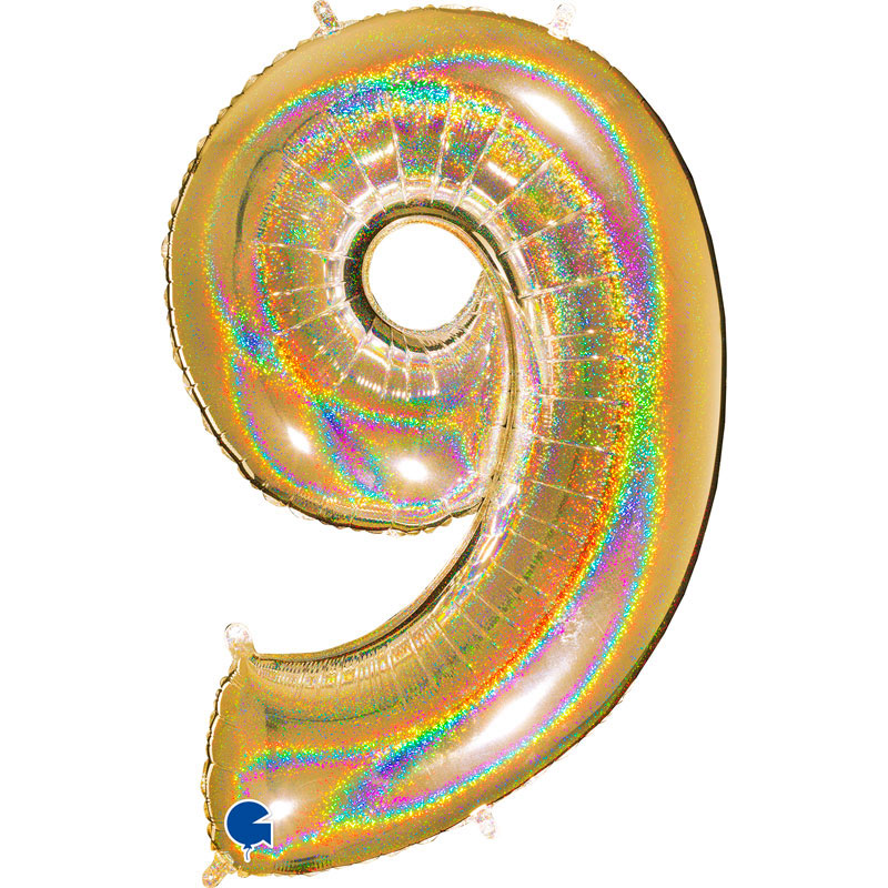 Ballon chiffre 9 Or Holographique