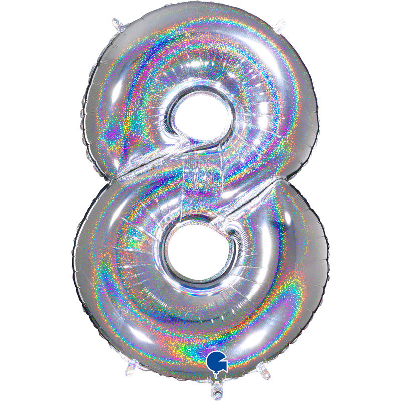 Ballon chiffre 8 Argent Holographique