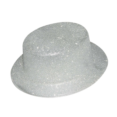 Chapeau plastique Haut De Forme bords arrondis Paillettes argent